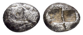 KINGS of LYDIA.Time of Kroisos.(Circa 561-546 BC). AR HalfStater.

Obv : Confronted foreparts of a roaring lion and a bull.

Rev : Double incuse punch...