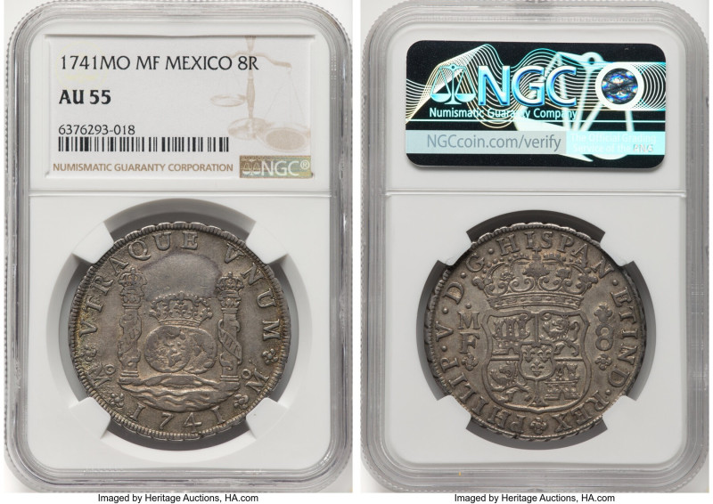 Philip V 8 Reales 1741 Mo-MF AU55 NGC, Mexico City mint, KM103, Cal-1478. A good...