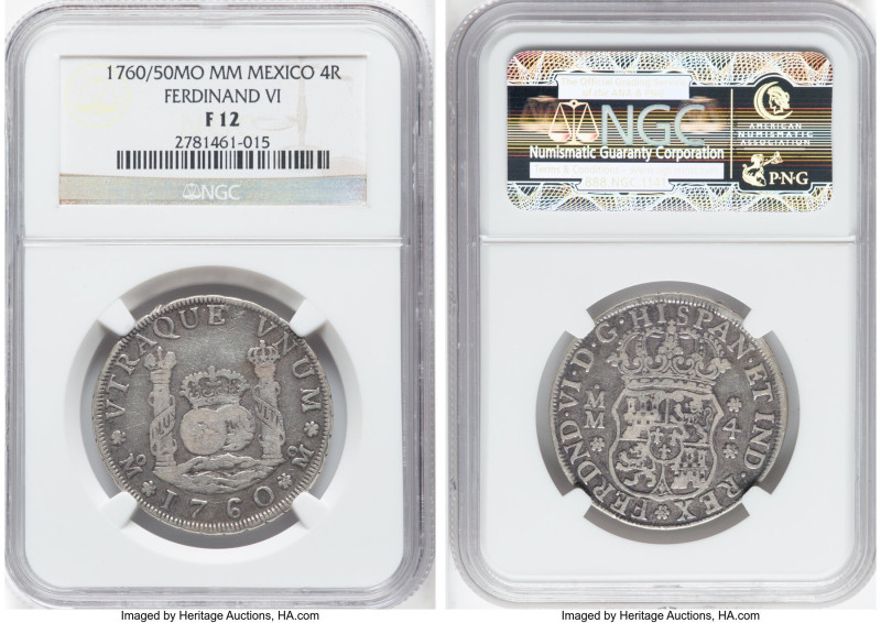 Ferdinand VI 4 Reales 1760/50 Mo-MM F12 NGC, Mexico City mint, KM95 (1760/50 ove...