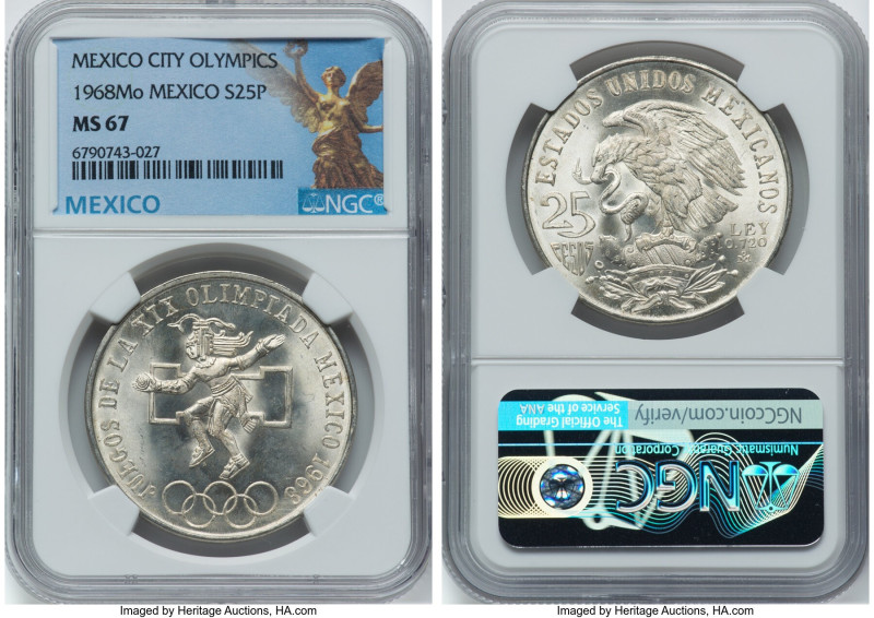 Estados Unidos "Mexico City Olympics" 25 Pesos 1968-Mo MS67 NGC, Mexico City min...