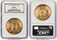 Estados Unidos gold 50 Pesos 1921 MS64 NGC, Mexico City mint, KM481. A stunningly beautiful specimen embellished by sun-gold expanses and resounding l...