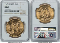 Estados Unidos gold 50 Pesos 1943-Mo MS67 NGC, Mexico City mint, KM482, Fr-173. An absolute Gem offering with unparalleled mint brilliance and highly ...