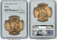 Estados Unidos gold 50 Pesos 1945 MS65 NGC, Mexico City mint, KM481. Centennial of Independence. An enchanting example exhibiting strong mint luster. ...