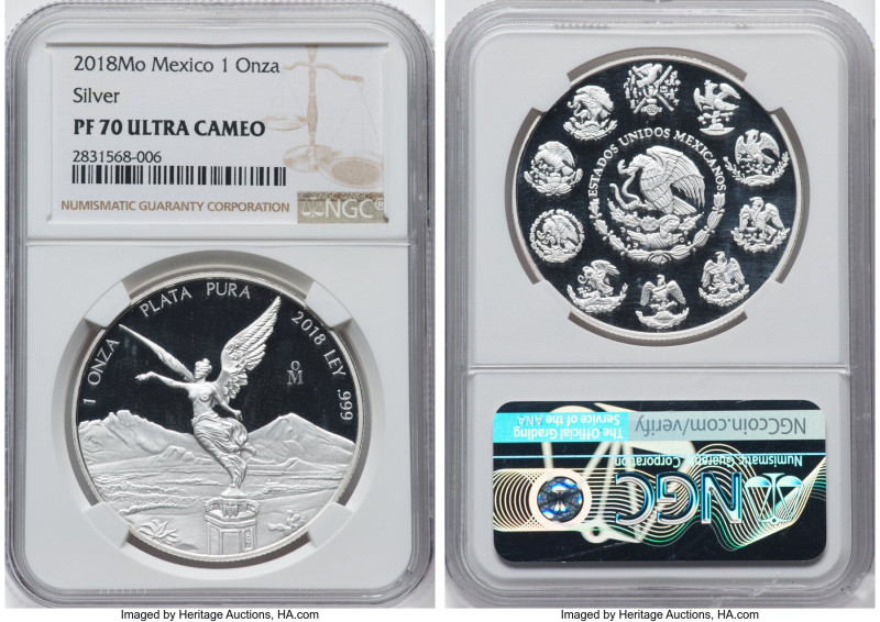 Estados Unidos silver Proof Onza 2018-Mo PR70 Ultra Cameo NGC, Mexico City mint,...