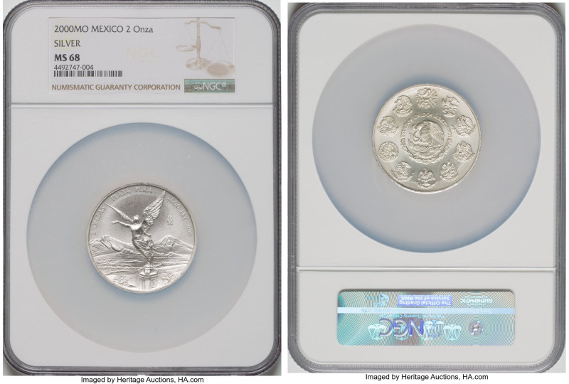 Estados Unidos silver 2 Onzas 2000-Mo MS68 NGC, Mexico City mint, KM614. HID0980...