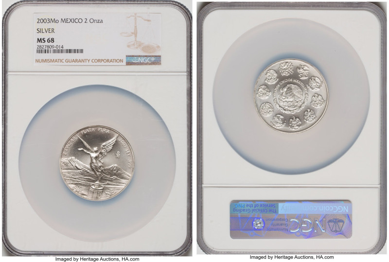 Estados Unidos silver 2 Onzas 2003-Mo MS68 NGC, Mexico City mint, KM614. HID0980...