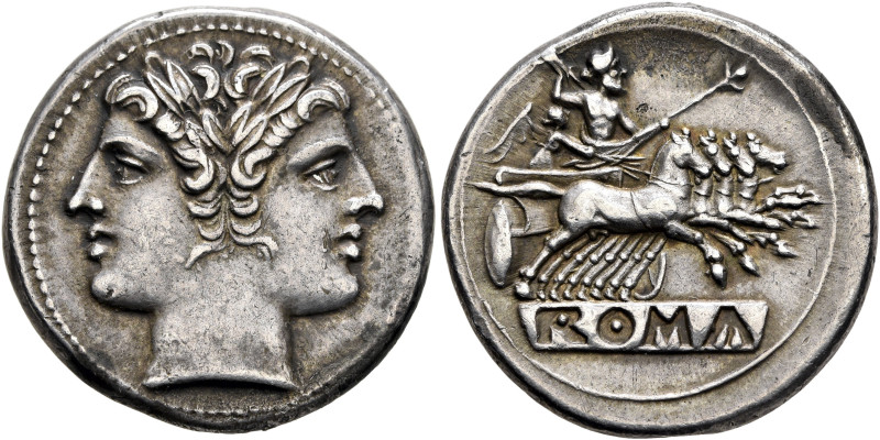 Anonymous, circa 225-214 BC. Quadrigatus - Didrachm (Silver, 23 mm, 6.74 g, 6 h)...