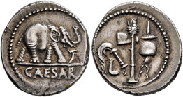 Julius Caesar, 49-44 BC. Denarius (Silver, 20 mm, 3.85 g, 12 h), military mint moving with Caesar in Gallia Narbonensis or Hispania Citerior, 49-48. C...