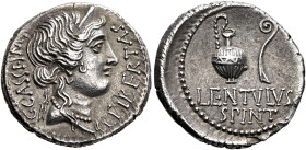 C. Cassius Longinus, 43-42 BC. Denarius (Silver, 19 mm, 3.78 g, 6 h), with L. Cornelius Lentulus Spinther, military mint moving with the army of Brutu...