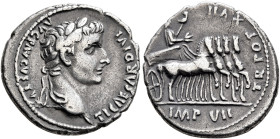 Tiberius, 14-37. Denarius (Silver, 18 mm, 3.64 g, 10 h), Lugdunum, 15-16. TI CAESAR DIVI AVG F AVGVSTVS Laureate head of Tiberius to right. Rev. TR PO...