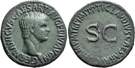 Germanicus, died 19. As (Copper, 30 mm, 10.72 g, 6 h), Rome, struck under Claudius, 42-43. GERMANICVS CAESAR TI AVG F DIVI AVG N Bare head of Germanic...