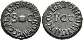 Gaius (Caligula), 37-41. Quadrans (Copper, 18 mm, 3.99 g, 6 h), Rome, 40-41. C CAESAR•DIVI AVG PRO N AVG Pileus between S - C. Rev. COS•TERT•PON M TR•...