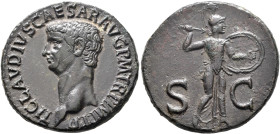 Claudius, 41-54. As (Copper, 28 mm, 11.57 g, 7 h), Rome, circa 50-54. TI CLAVDIVS CAESAR AVG P M TR P IMP P P Bare head of Claudius to left. Rev. S - ...