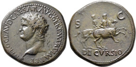 Nero, 54-68. Sestertius (Orichalcum, 36 mm, 26.25 g, 6 h), Lugdunum, circa 65. NERO CLAVD CAESAR AVG GER P M TR P IMP P P Laureate head of Nero to lef...