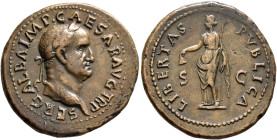 Galba. As (Copper, 28 mm, 10.90 g, 6 h), Rome, October 68. SSER GALBA IMP CAESAR AVG TR P Laureate head of Galba to right. Rev. LIBERTAS PVBLICA / S -...