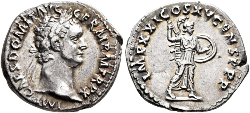 Domitian, 81-96. Denarius (Silver, 20 mm, 3.22 g, 6 h), Rome, 90/1. IMP CAES DOM...
