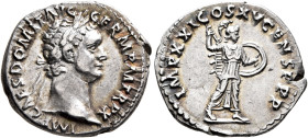 Domitian, 81-96. Denarius (Silver, 20 mm, 3.22 g, 6 h), Rome, 90/1. IMP CAES DOMIT AVG GERM P M TR P X Laureate head of Domitian to right. Rev. IMP XX...