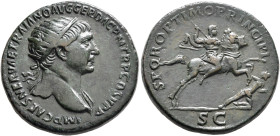 Trajan, 98-117. Dupondius (Orichalcum, 28 mm, 15.25 g, 6 h), Rome, circa 104/5-107. IMP CAES NERVAE TRAIANO AVG GER DAC P M TR P COS V P P Radiate hea...