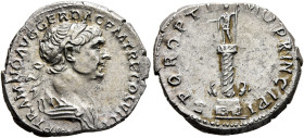 Trajan, 98-117. Denarius (Silver, 19 mm, 3.15 g, 6 h), Rome, early 113-summer 114. IMP TRAIANO AVG GER DAC P M TR P COS VI P P Laureate and draped bus...