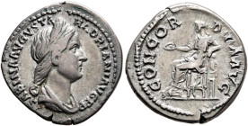 Sabina, Augusta, 128-136/7. Denarius (Silver, 19 mm, 3.50 g, 6 h), Rome, circa 130-133. SABINA AVGVSTA HADRIANI AVG P P Diademed and draped bust of Sa...