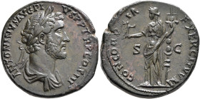 Antoninus Pius, 138-161. Sestertius (Orichalcum, 32 mm, 24.64 g, 12 h), Rome, 141-143. ANTONINVS AVG PIVS P P TR P COS III Laureate and draped bust of...