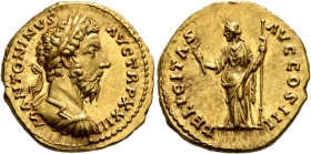Marcus Aurelius, 161-180. Aureus (Gold, 20 mm, 7.28 g, 12 h), Rome, 168-169. M ANTONINVS AVG TR P XXIII Laureate and cuirassed bust of Marcus Aurelius...