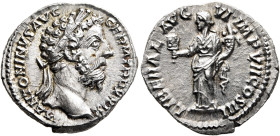 Marcus Aurelius, 161-180. Denarius (Silver, 19 mm, 3.45 g, 12 h), Rome, 175. M ANTONINVS AVG GERM TR P XXIX Laureate head of Marcus Aurelius to right....