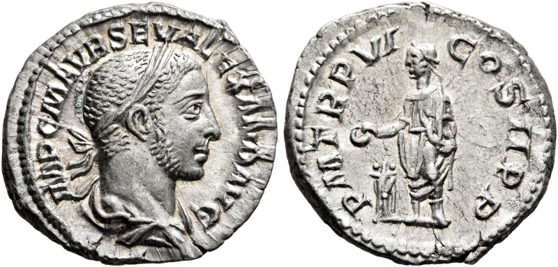 Severus Alexander, 222-235. Denarius (Silver, 19 mm, 3.53 g, 6 h), Rome, 227. IM...