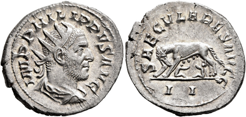 Philip I, 244-249. Antoninianus (Silver, 24 mm, 4.28 g, 6 h), Rome, 248. IMP PHI...