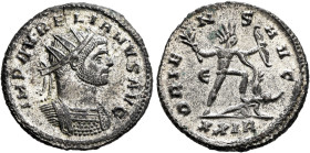 Aurelian, 270-275. Antoninianus (Silvered bronze, 22 mm, 4.21 g, 12 h), Rome, early-summer 275. IMP AVRELIANVS AVG Radiate and cuirassed bust of Aurel...
