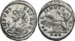 Probus, 276-282. Antoninianus (Silvered bronze, 24 mm, 4.00 g, 6 h), Rome, 278. IMP PROBVS AVG Radiate bust of Probus to left in consular robes, holdi...