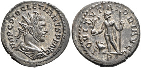 Diocletian, 284-305. Antoninianus (Silvered bronze, 23 mm, 4.00 g, 12 h), Lugdunum, 287-289. IMP C DIOCLETIANVS P F AVG Radiate, draped and cuirassed ...