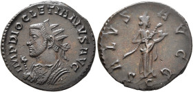 Diocletian, 284-305. Antoninianus (Bronze, 22 mm, 3.20 g, 6 h), Lugdunum, 290-291. IMP DIOCLETIANVS AVG Radiate bust of Diocletian to left in consular...
