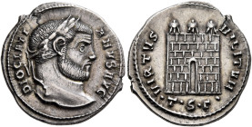 Diocletian, 284-305. Argenteus (Silver, 19 mm, 3.52 g, 12 h), Thessalonica, circa 302. DIOCLETI-ANVS AVG Laureate head of Diocletian to right. Rev. VI...
