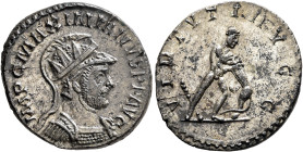 Maximianus, first reign, 286-305. Antoninianus (Silvered bronze, 22 mm, 3.99 g, 6 h), Lugdunum, 287-289. IMP C MAXIMIANVS P F AVG Radiate, helmeted an...