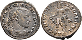Severus II, as Caesar, 305-306. Follis (Silvered bronze, 26 mm, 8.79 g, 6 h), Treveri. FL VAL SEVERVS NOB CAES Laureate and cuirassed bust of Severus ...