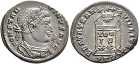 Constantine I, 307/310-337. Follis (Silvered bronze, 20 mm, 2.85 g, 6 h), Treveri, 321. CONSTANTINVS AVG Laureate bust of Constantine I to right, wear...