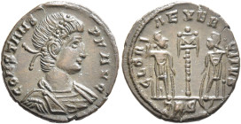Constans, 337-350. Follis (Bronze, 16 mm, 1.66 g, 6 h), Treveri, after April 340. D N CONSTANS P F AVG Rosette-diademed, draped and cuirassed bust of ...