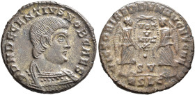 Decentius, Caesar, 350/1-353. Centenionalis (Silvered bronze, 22 mm, 4.81 g, 6 h), Lugdunum, 351-353. D N DECENTIVS NOB CAES Bare-headed and cuirassed...