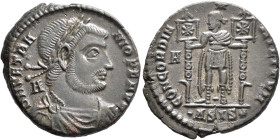 Vetranio, 350. Centenionalis (Bronze, 23 mm, 5.59 g, 6 h), Siscia. D N VETRANIO P F AVG Laureate, draped and cuirassed bust of Vetranio to right. Rev....