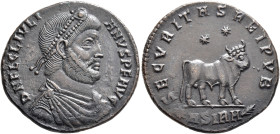Julian II, 360-363. Double Maiorina (Bronze, 28 mm, 8.48 g, 12 h), Sirmium, 361-363. D N FL CL IVLIANVS P F AVG Pearl-diademed, draped and cuirassed b...
