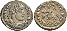 Valens, 364-378. Follis (Bronze, 18 mm, 2.41 g, 12 h), Siscia, 367-375. D N VALENS P F AVG Pearl-diademed, draped and cuirassed bust of Valens to righ...