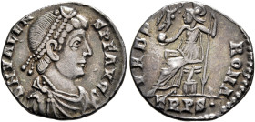 Valens, 364-378. Siliqua (Silver, 17 mm, 1.67 g, 12 h), Treveri, 367-375. D N VALENS P F AVG Pearl-diademed, draped and cuirassed bust of Valens to ri...