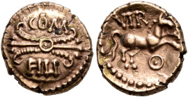 BRITAIN. Atrebates & Regni. Verica, circa 10-40. 1/4 Stater (Subaeratus, 11 mm, 1.33 g, 1 h). COM - FILI Stylized thunderbolt with central pellet-in-a...