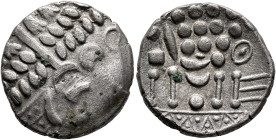 BRITAIN. Durotriges. Uninscribed, circa 65 BC-AD 45. Stater (Billon, 21 mm, 3.55 g, 11 h). Devolved and disjointed laureate head of Apollo to right. R...
