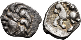 CENTRAL EUROPE. Vindelici. Mid 1st century BC. Quinarius (Silver, 14 mm, 1.77 g, 6 h), 'Büschelquinar' type. Head devolved into a bush. Rev. Celticize...