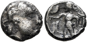 CENTRAL EUROPE. Boii. 1st century BC. Obol (Silver, 10 mm, 0.98 g, 9 h), Athena-Alkis-series. Celticized male head to right. Rev. Stylized Athena Alki...