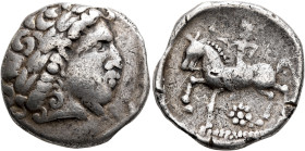 CARPATHIAN REGION. Uncertain tribe. Circa 2nd century BC. Tetradrachm (Silver, 25 mm, 13.04 g, 1 h), 'Gallierkopf' type. Celticized male head to right...