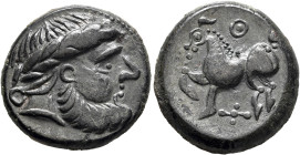 MIDDLE DANUBE. Uncertain tribe. 2nd century BC. Tetradrachm (Billon, 23 mm, 11.47 g, 3 h), 'Kugelwange mit Ringel' type, imitating Philip II of Macedo...