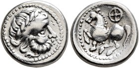 MIDDLE DANUBE. Uncertain tribe. 2nd-1st centuries BC. Drachm (Silver, 15 mm, 2.80 g, 7 h), 'Kugelwange' type. Celticized laureate head of Zeus to righ...